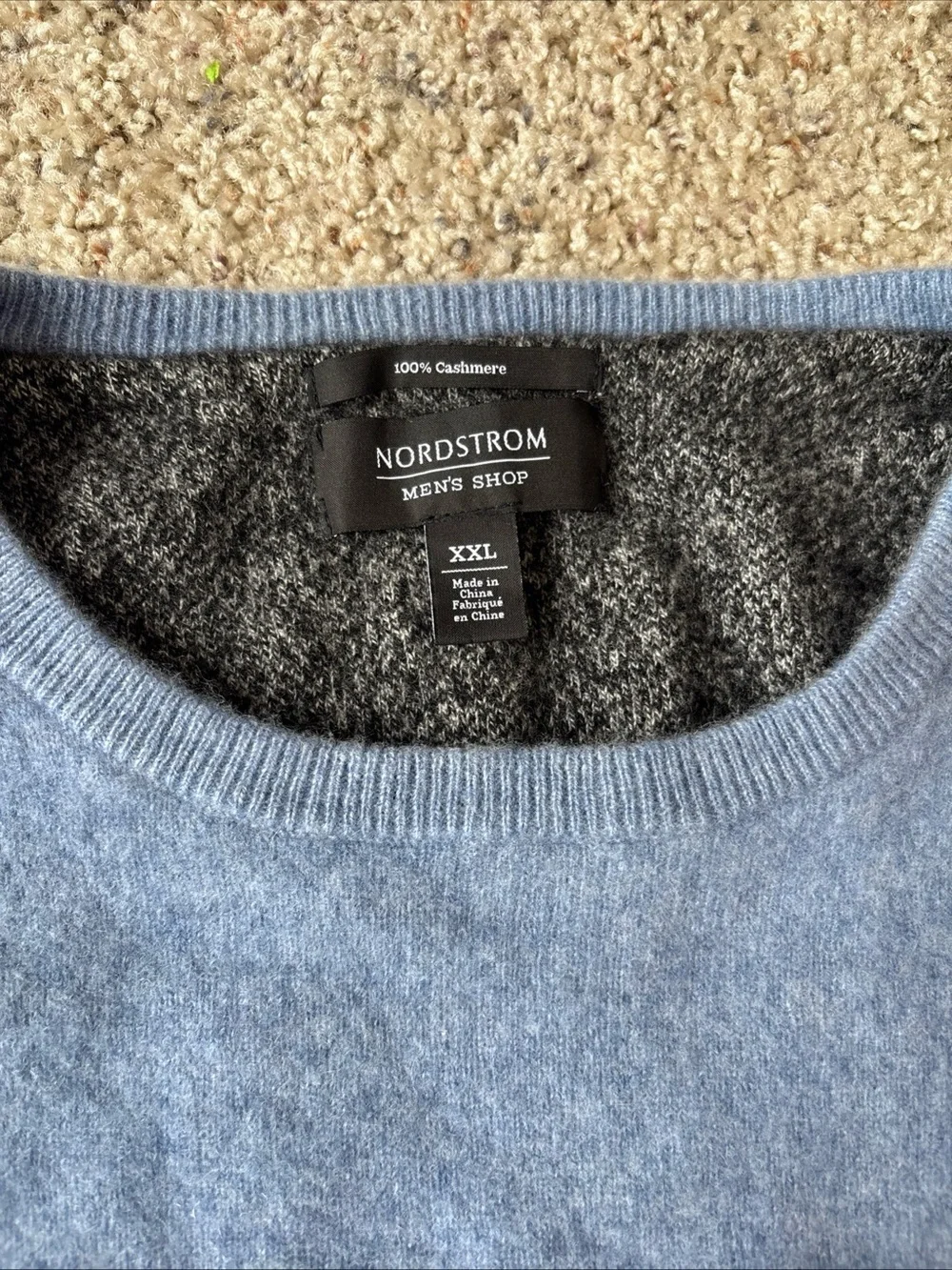 Nordstrom 100% Cashmere Sweater Mens Size XXL Blue Crew Neck Soft Lightweight